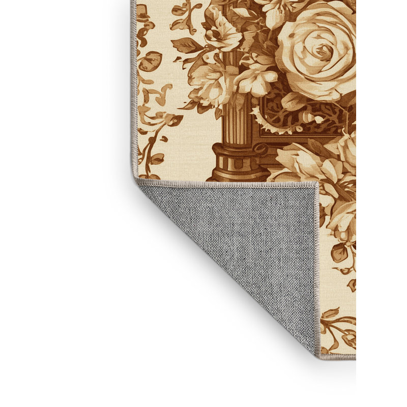 Machine Washable Zack Classic Floral Rug in Beige – Beige Binding, 2x3
