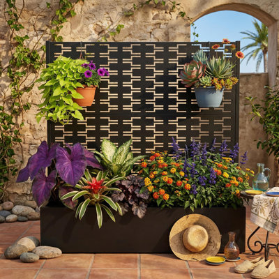 Lit de jardin surélevé en métal avec treillis et écran d'intimité, bac à fleurs en métal galvanisé pour balcon de patio de 45,7 po x 45 po x 15 po, bac à fleurs extérieur avec trous de drainage pour plantes grimpantes à fleurs.