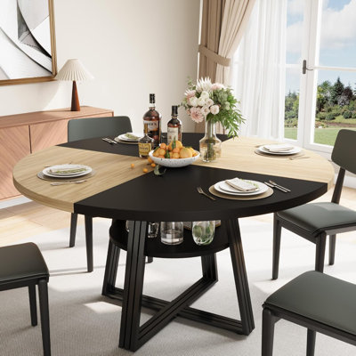 Round Dining Table For 4-6, 42" Farmhouse Kitchen Table With Storage, Circle Dinner Tables For Kitchen, Dining Room, Living Room, Meeting Room, Apartm