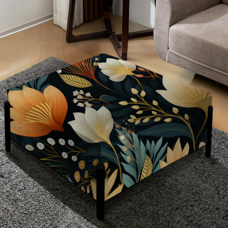 Coral And Orange Floral Jungle Garden Dreams - Floral Large Square Ottoman