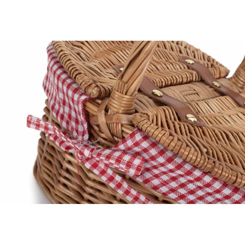 Wicker Child sized Lined Hamper Basket, Light Steamed/Red White