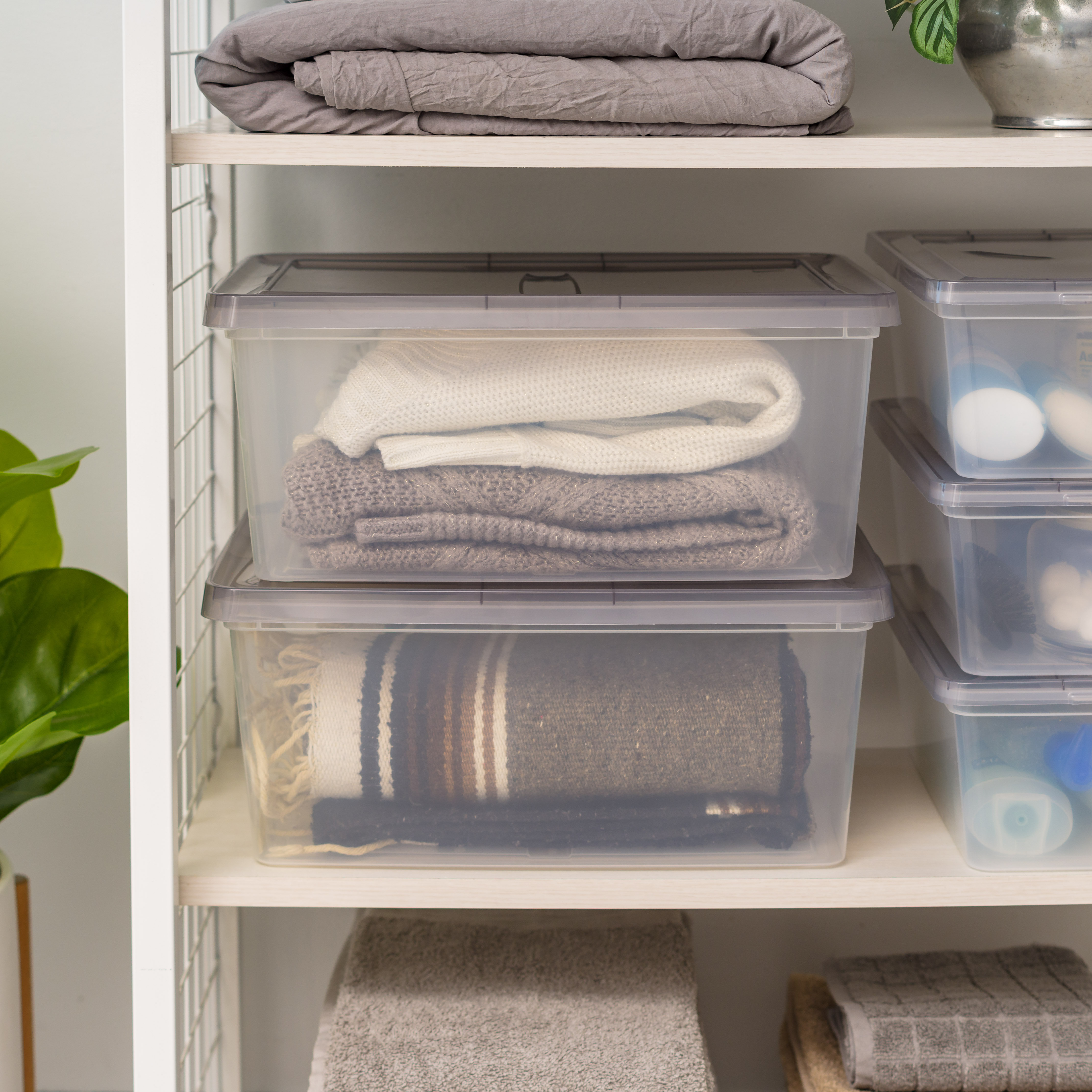 Stackable Storage Bins with Lids, 3 Pack Plastic Drawer Storage Containers  for Organizing, Collapsible Clothes Craft Organizers and Storage, 5.8 Gal