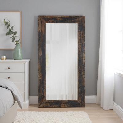 Miroir autoportant, bois récupéré rectangulaire de 80 pouces, noir antique