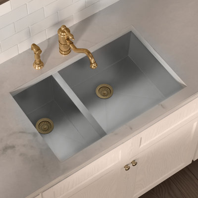 Whitehaus 29" brushed stainless steel commercial double bowl undermount sink