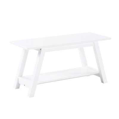 White Solid Wood Bench With Shelf - 36.01W X 14D 17.83H Versatile For Bedroom And Entryway Settings Practical