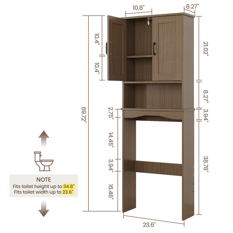 Design confortable, rangement au-dessus des toilettes avec portes et étagères ouvertes, Médium, Bois