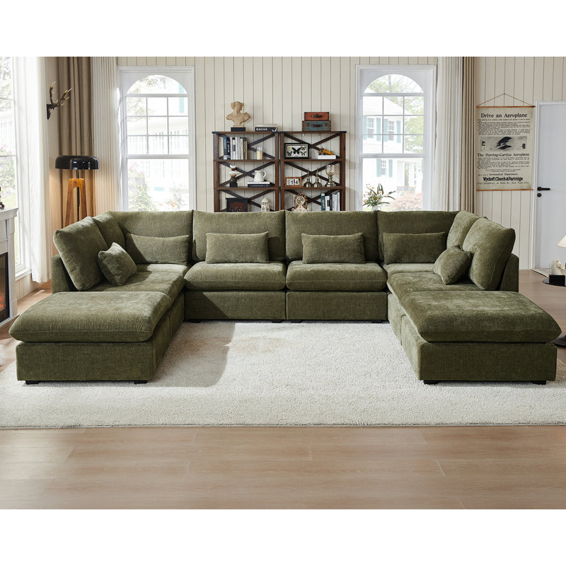  Canapé modulaire surdimensionné en velours côtelé 8 places, Green Chenille