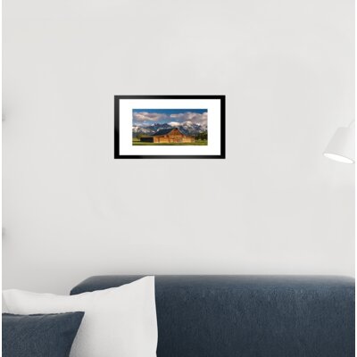 Rural Wooden Barn Below Grand Teton Mountains Photo Matted Framed Art Print Wall Decor 26X20 Inch -  Latitude RunÂ®, 57AAB50319BC4D7EBAF5DF8E45F6A11B