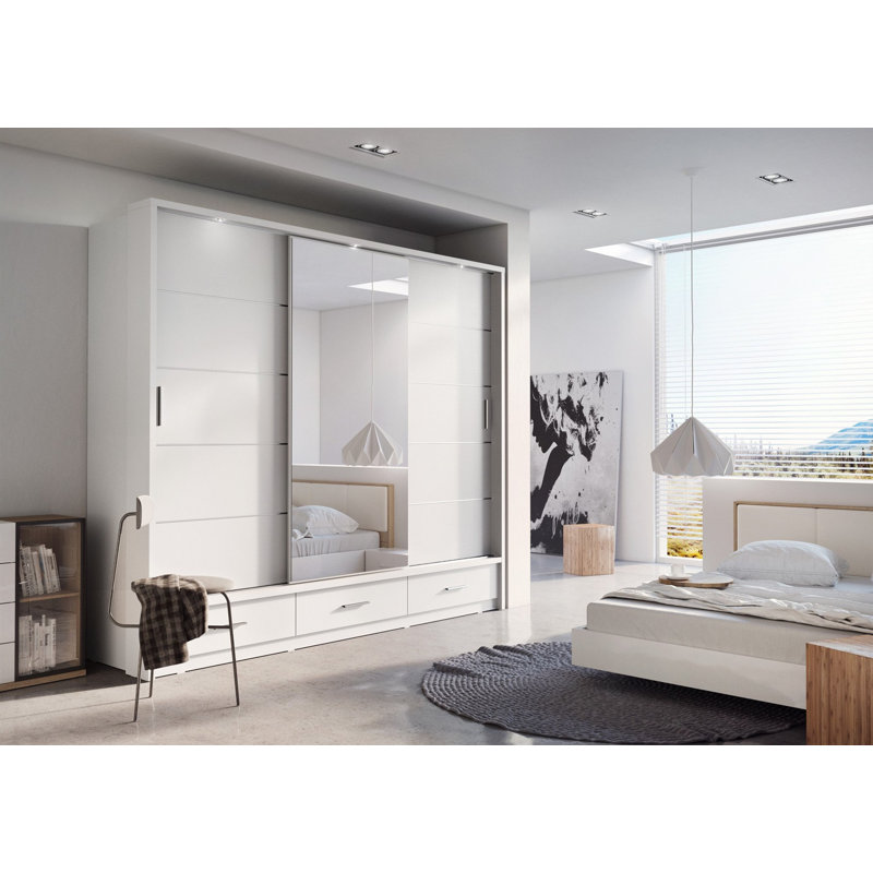Deming 3 Door Solid + Manufactured Wood Wardrobe, White Matt