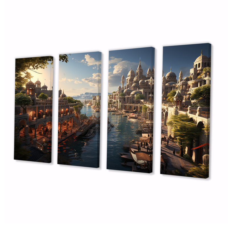 La gloire de la ville perdue d'Atlantis - Ensemble d'art mural 4 pièces, H 28 po x l 48 po