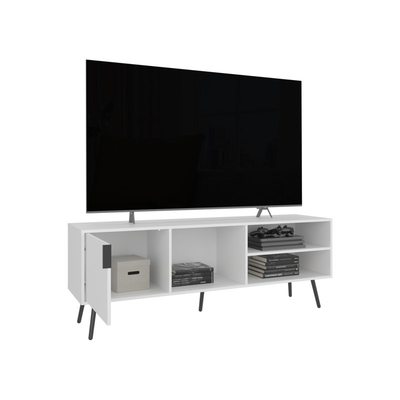 Meuble télé Ekwok, 1 porte, 4 tablettes, salon, Blanc