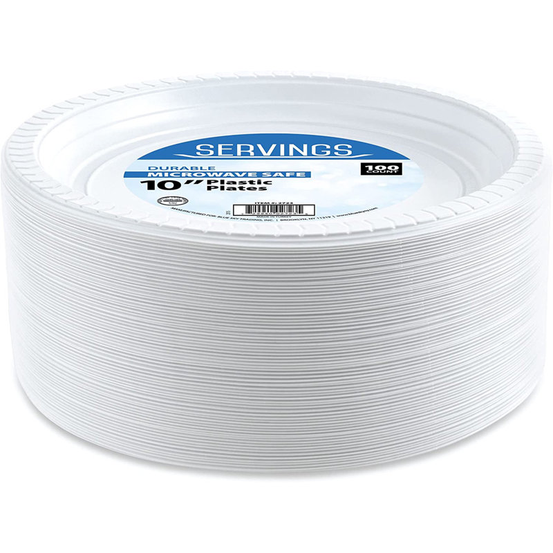 Disposable Plastic Serving Round Plates 10" White