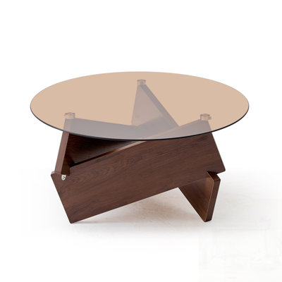 Table basse ronde moderne, petite table basse de style campagnard, convenant au salon, avec plateau en verre trempé