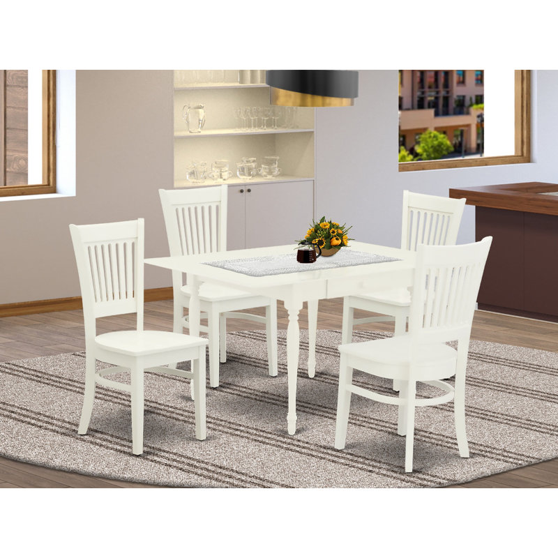 L'ensemble 5 pièces de table et chaises de cuisine comprend une table de salle à manger rectangulaire avec Dropleaf et 4 chaises de salle à manger, lin blanc