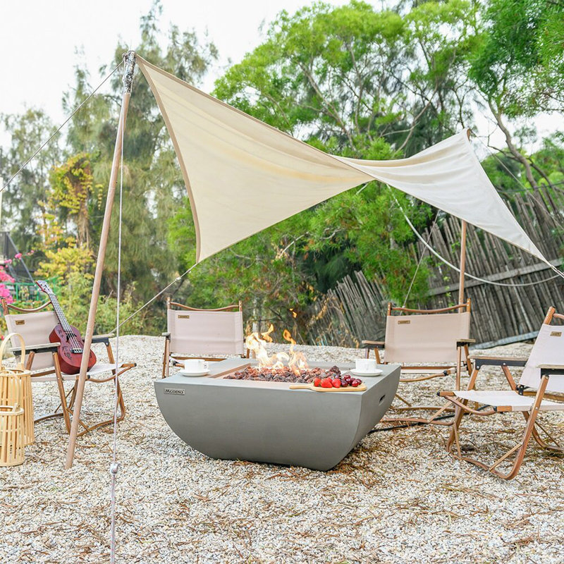 Gray 37 Inch Square Concrete Gas Fire Pit Table