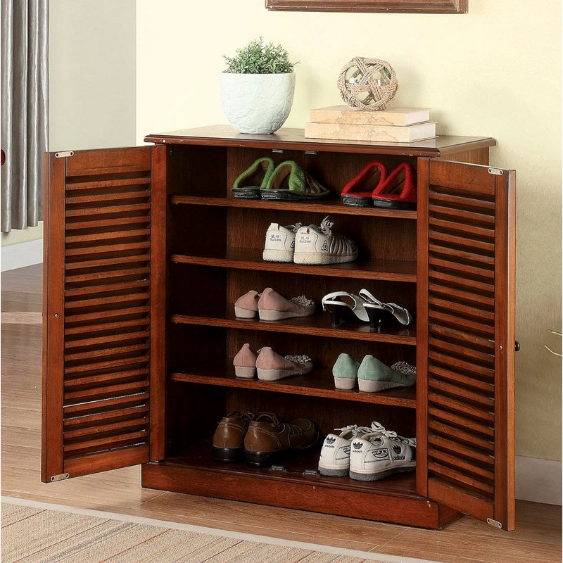 Armoire à chaussures avec 5 tablettes et portes à persiennes, Chêne