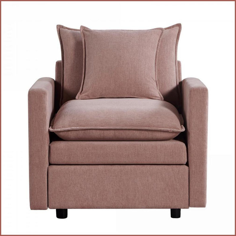 Fauteuil de lecture simple en tissu de chenille à assise simple - Structure en bois massif avec coussins décoratifs | Chenille | Bois | Coussins décoratifs