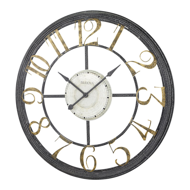 Oversized Aged Gold and Black Metal Wall Clock