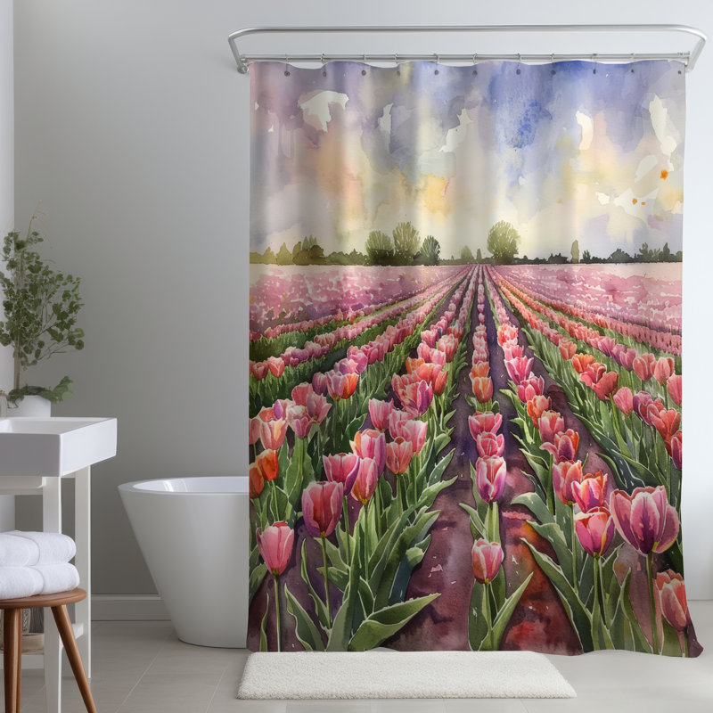 Rose Row – Polyester Shower Curtain, Dye Sublimation Print, 71" W × 74" L, White/Brown/Gray Floral 60