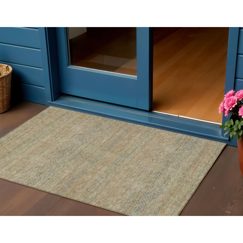 Tapis extérieur lavable rayé beige et taupe 3 pi x 5 pi