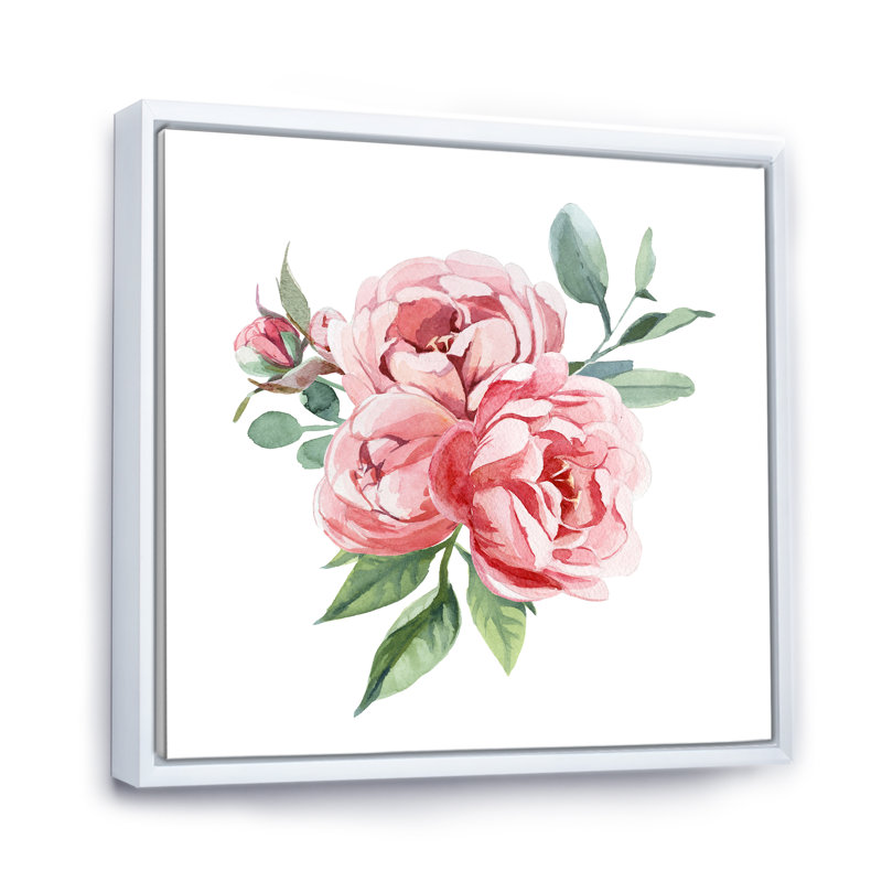 Fleurs rose clair II - activé, H 16 po x l 16 po x P 1 po, Toile encadrée flottée blanche
