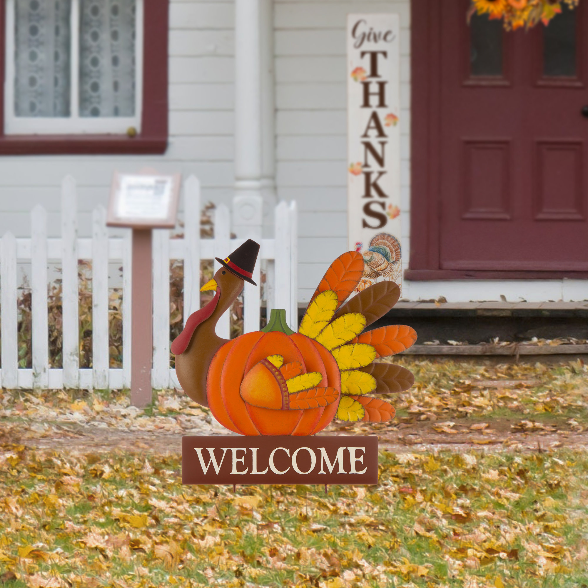 Freestanding Wooden Turkey Greeter with Welcome Football Sign