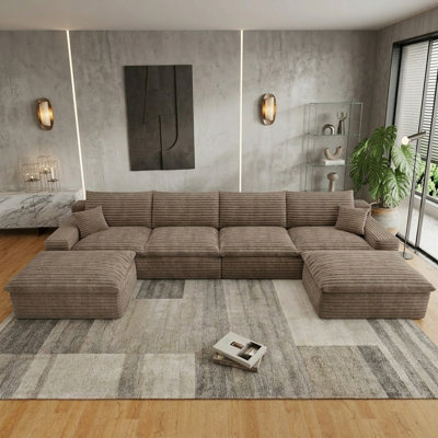 Modular U Shaped Sectional Sofa, 134.5" Cloud Couch 4-Seater Boneless Sofa with Ottoman, Deep Seat, No Assembly Required,camel