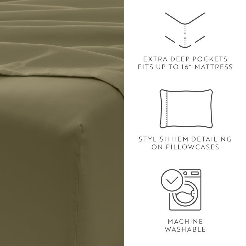 Sheet Set Solid Microfiber Ultra Soft Bedding, Queen Sheet Set with 2 Pillowcases, Sage