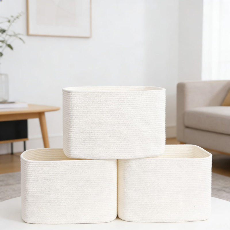 3-Pack Cotton Rope Storage Baskets, 17X12x12 Inch Cube Organizer Bins For Toys, Clothes, Towels, Foldable Decorative Baskets For Shelves, Closet, Nursery, Bathroom, And Pantry Organization