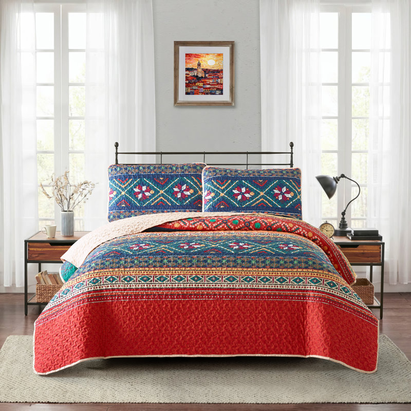 Ensemble de courtepointe en polyester Verida, Courtepointe pour lit grand + deux taies décorati