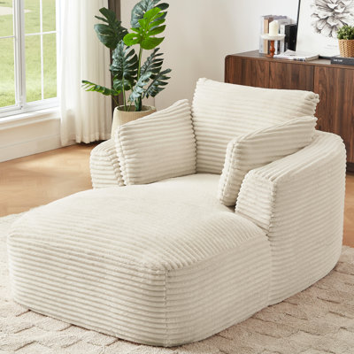Corduroy Chaise Chair, White, Soft And Comfortable, Spring Cushion For Seating, No Assembly, Great Dorm Or Apartment White Couch, Oversized Lounge, Touch, Cushion, Suitable Living Room