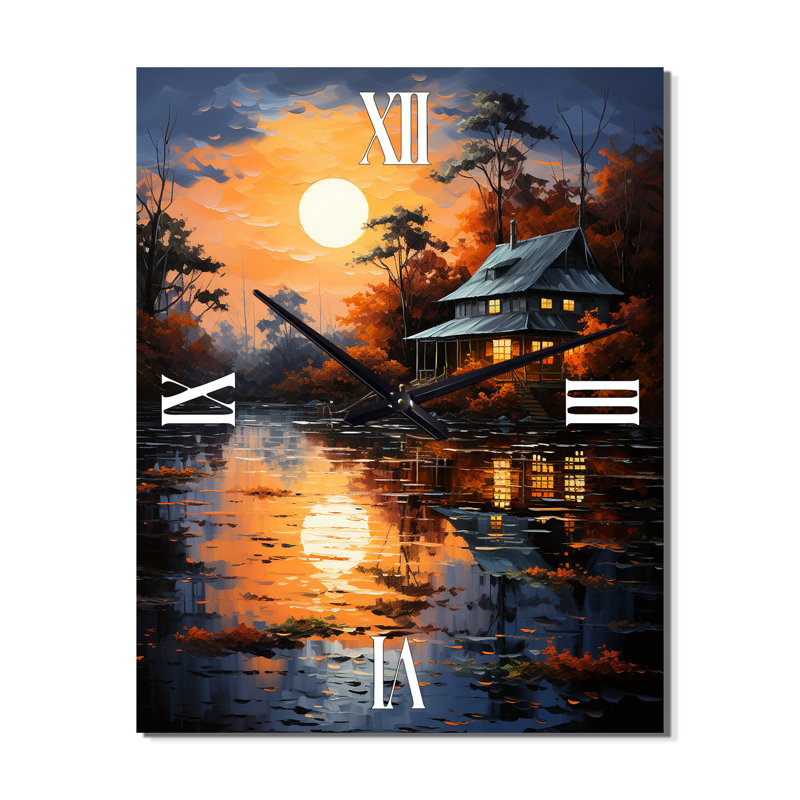 Yellow Lakehouse Reflections Of Serenity IV - Horloge murale Cottage, H 28 po x l 12 po x P 1 po