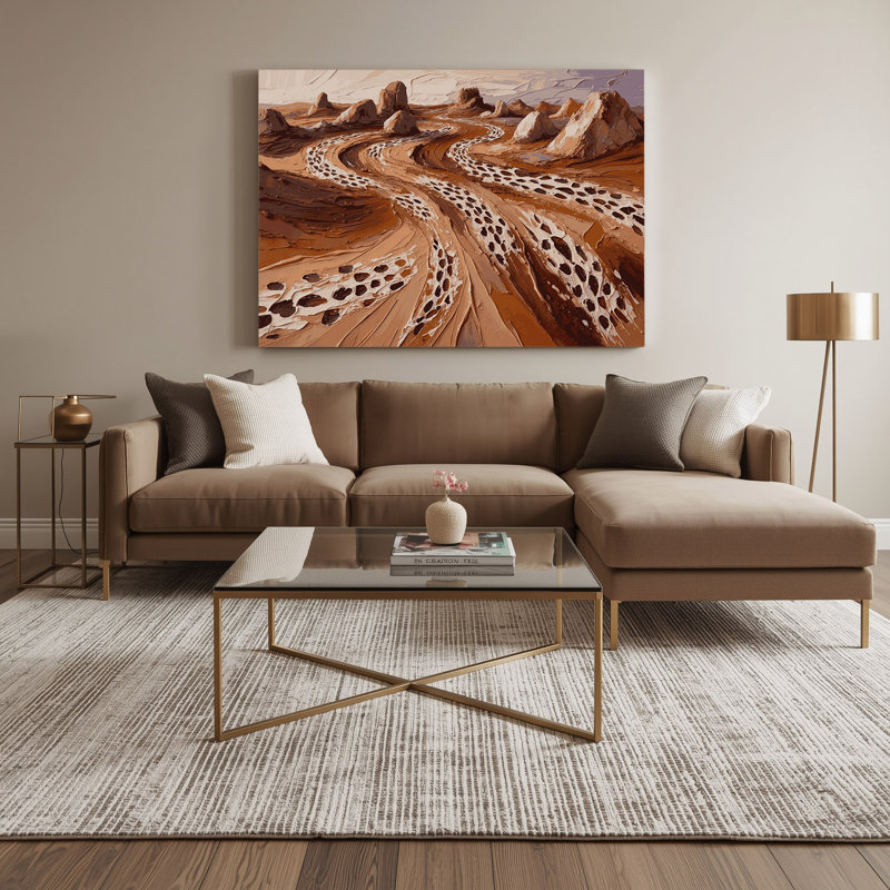 Art sur toile brun, motifs du sud-ouest, "Coyote Tracks 205", H 16 po x l 20 po