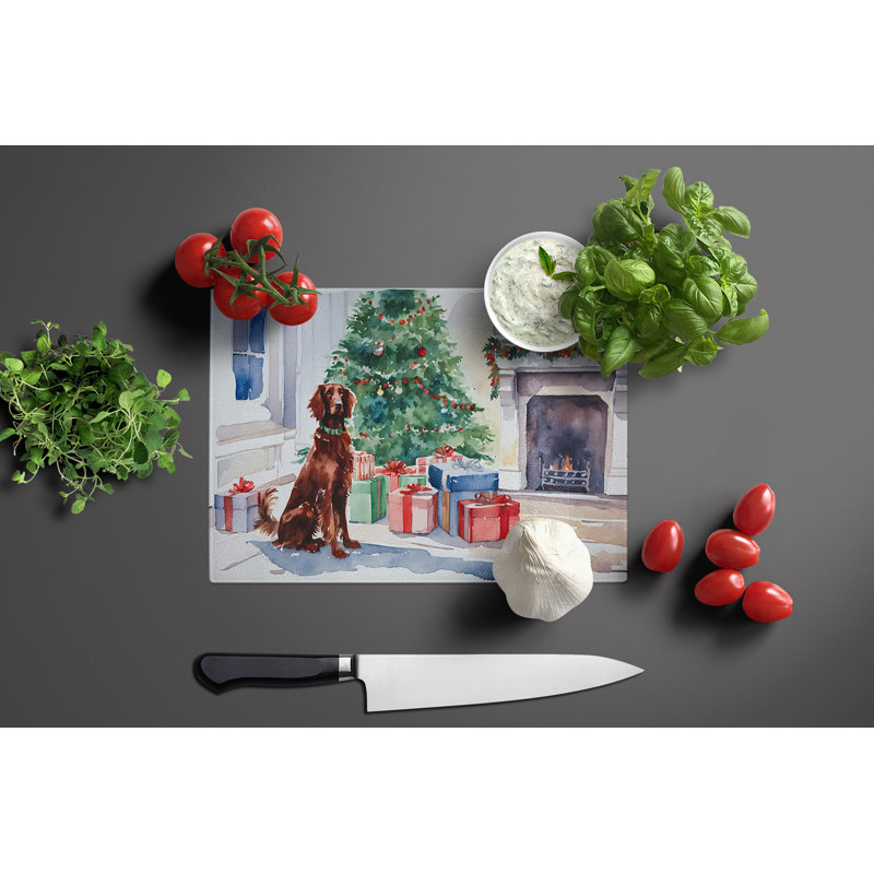 Grande planche à découper en verre de Noël Irish Setter Cozy