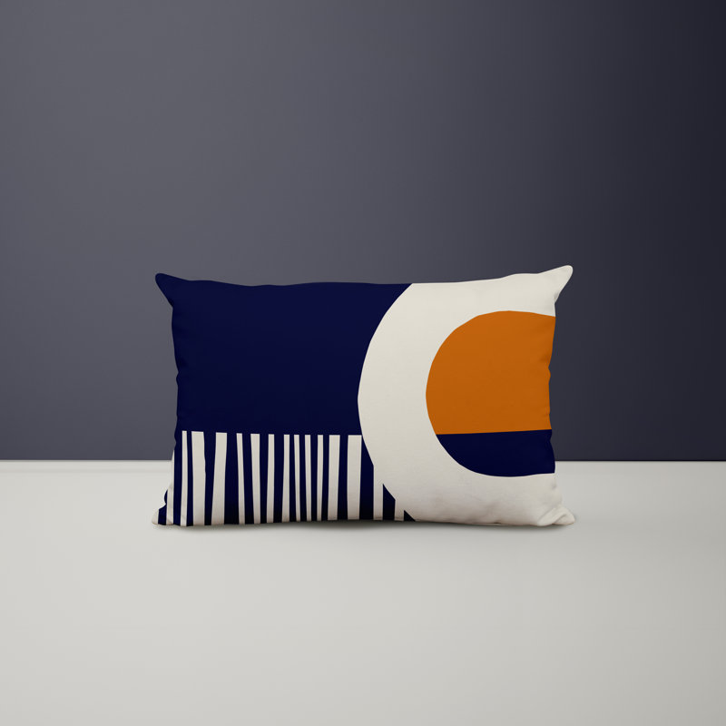 Polyester/Polyester Blend Lumbar Rectangular Indoor/Outdoor Pillow Cover & Insert, Orange / Navy Blue