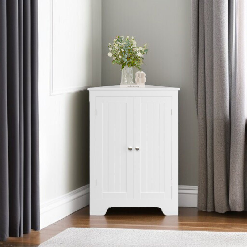 Armoire de coin blanche avec 2 portes et tablettes réglables