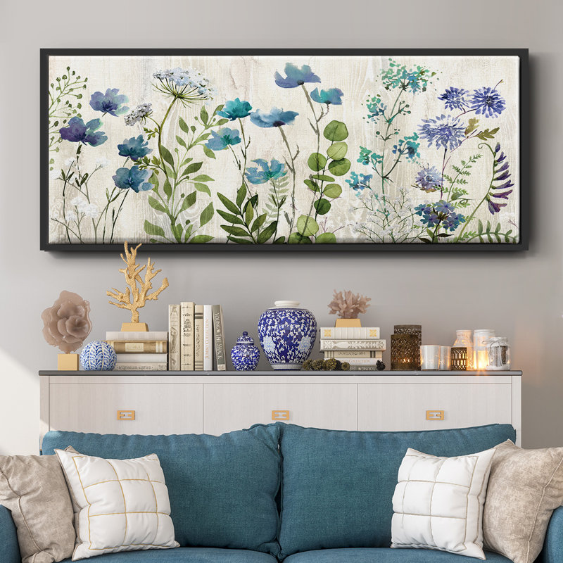 Blue Meadow- Framed Canvas, 12" H x 30" W