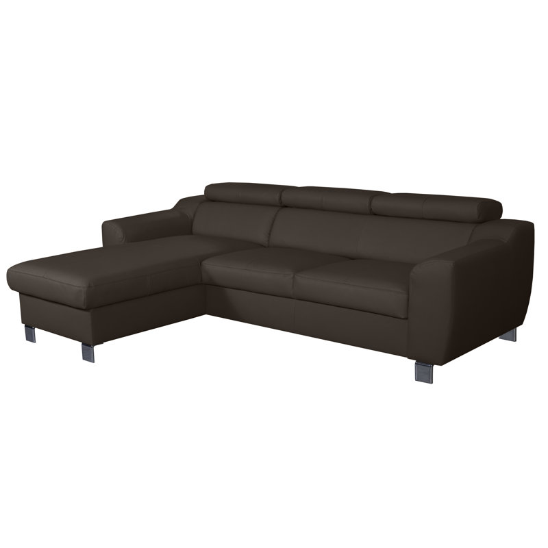 Alford Faux Leather Corner Sofa with Sleeping Function and Storage, Brown, Left Hand Facing