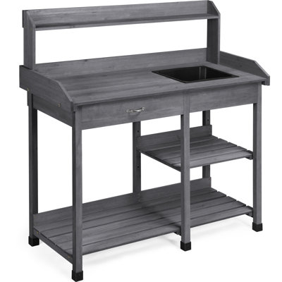 Burroughs Fir Wood Outdoor Potting Bench with Sink Drawer