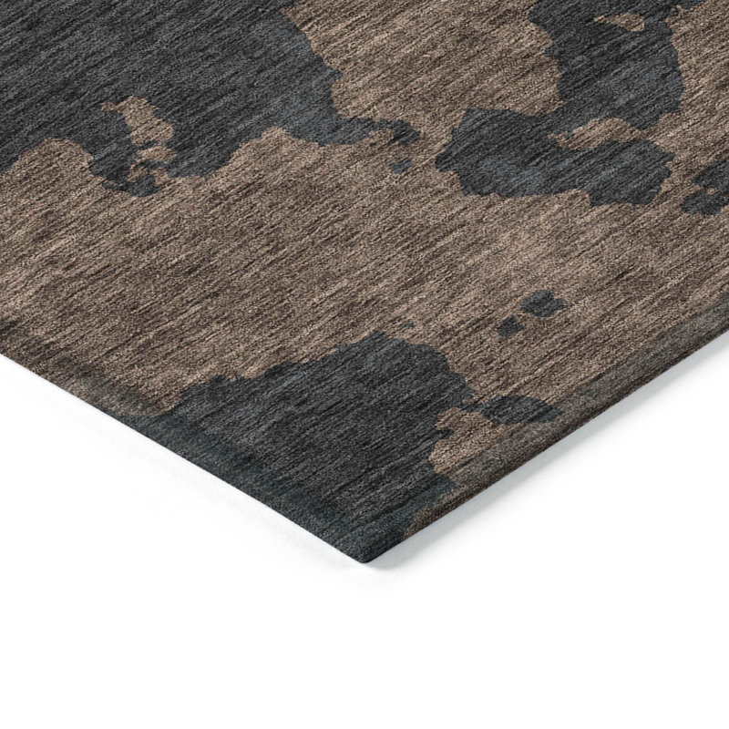 3' X 5' Chocolate And Charcoal Abstract Washable Indoor Outdoor Area Rug