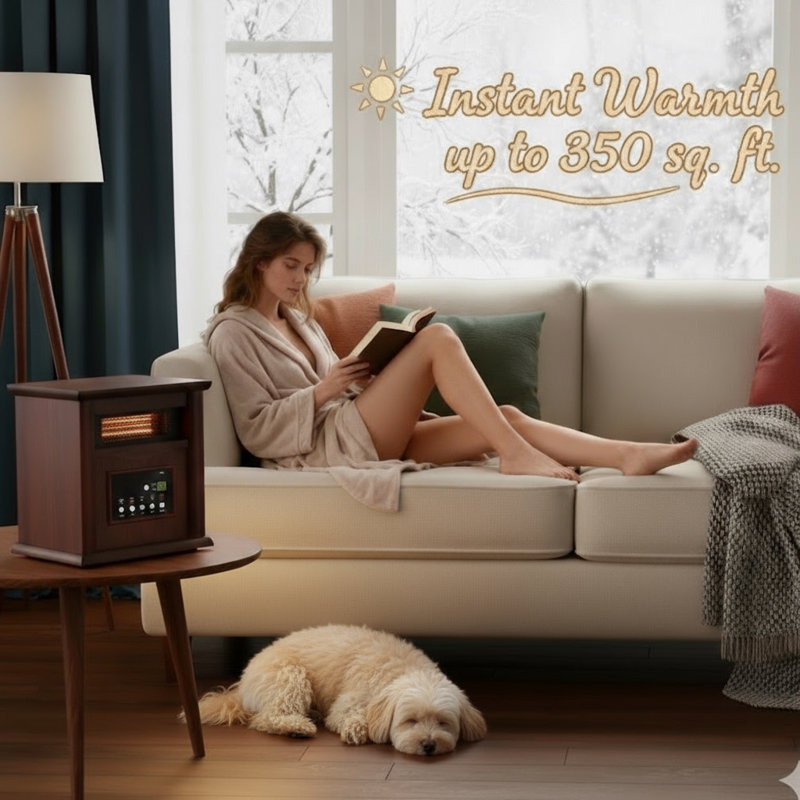 Airo Comfort Electric Infrared Space Heater – 1500W Quartz Heater For Indoor Use With Remote Control In Dark, Dark