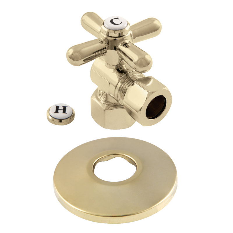 Kingston Brass 1/2-Inch FIP x 1/2-Inch OD Comp Quarter-Turn Angle Stop Valve with Flange, Polished Brass