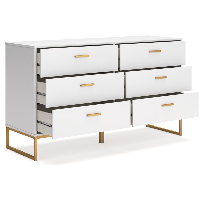 Bosnjak 59.02'' W 6 - Drawer Dresser, White/Gold