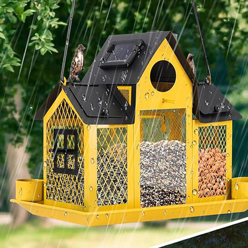 Mangeoire Oiseaux Solaire Extérieur - Lanterne Métal Imperméable - Distributeur Nourriture Oiseaux Sauvages