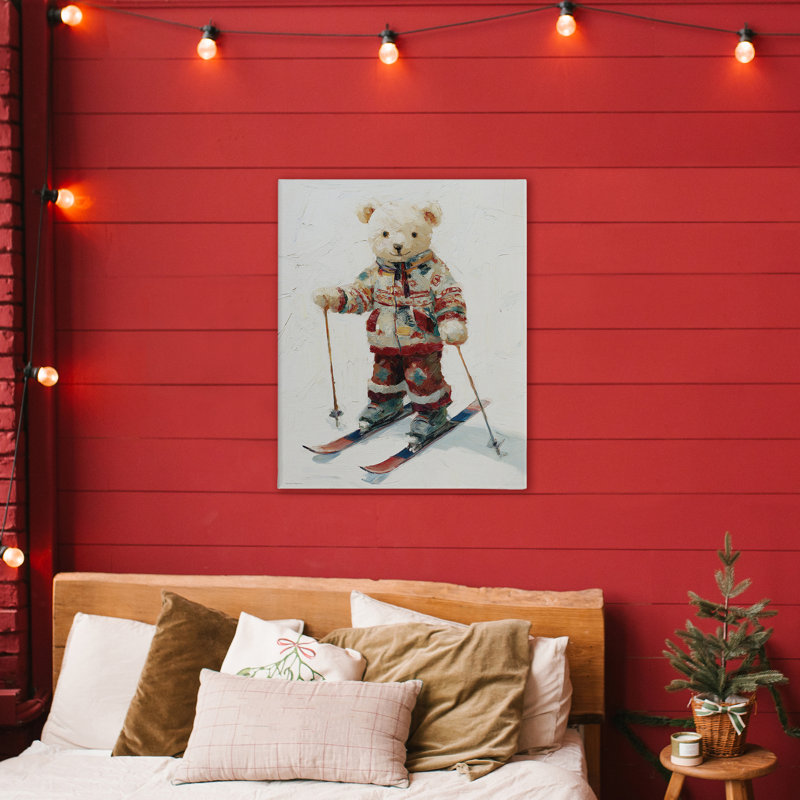 Ours sur toile d'aventure en ski, design par Svetlana Aleynikova, H 40 po x l 30 po