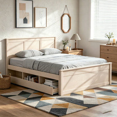 Lit plateforme en bois avec lit gigogne escamotable, armoire de rangement