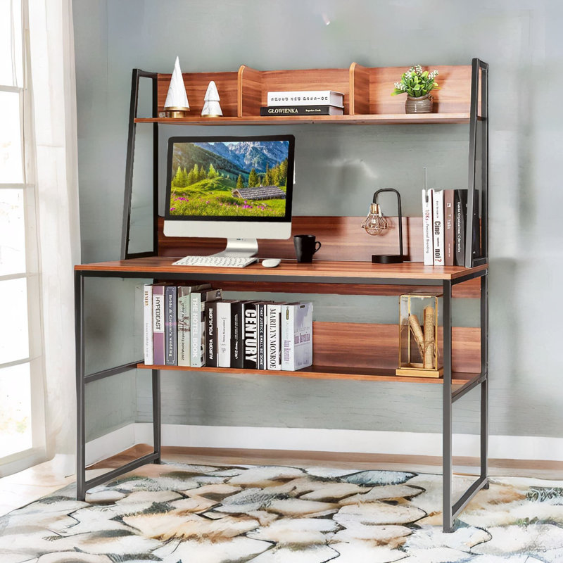 120cm W Rectangle Computer Desk With Storage Shelves