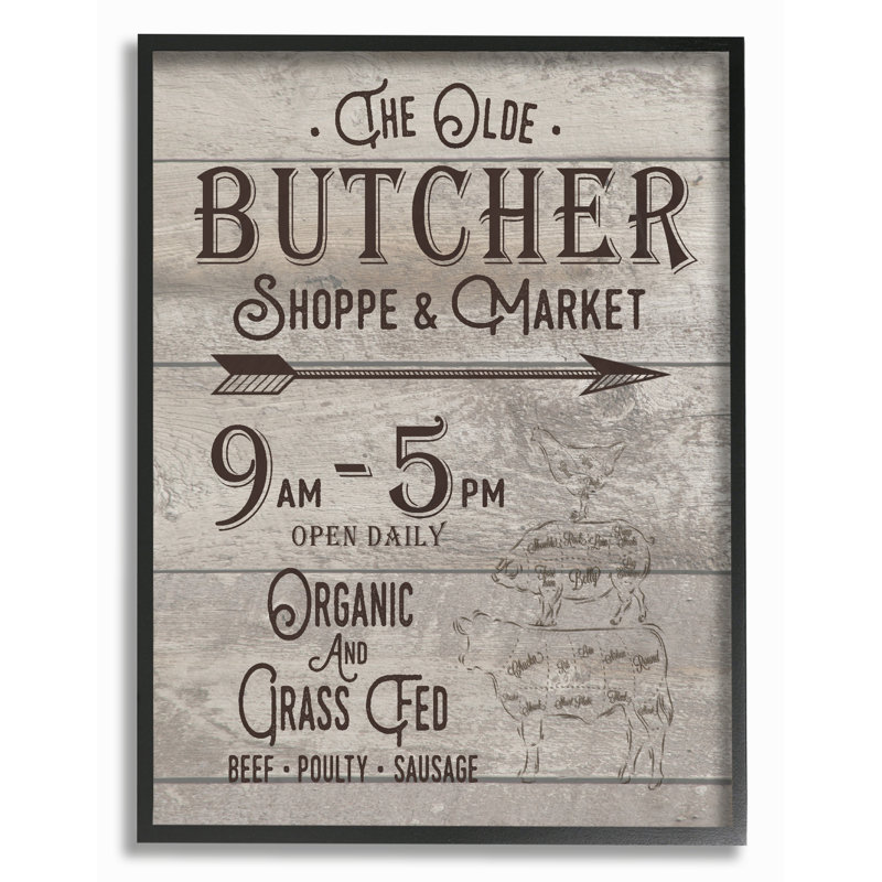 Signe rétro «The Old Butcher Shop» par lettré et doublé - impression d'art textuel, H 14 po x l 11 po