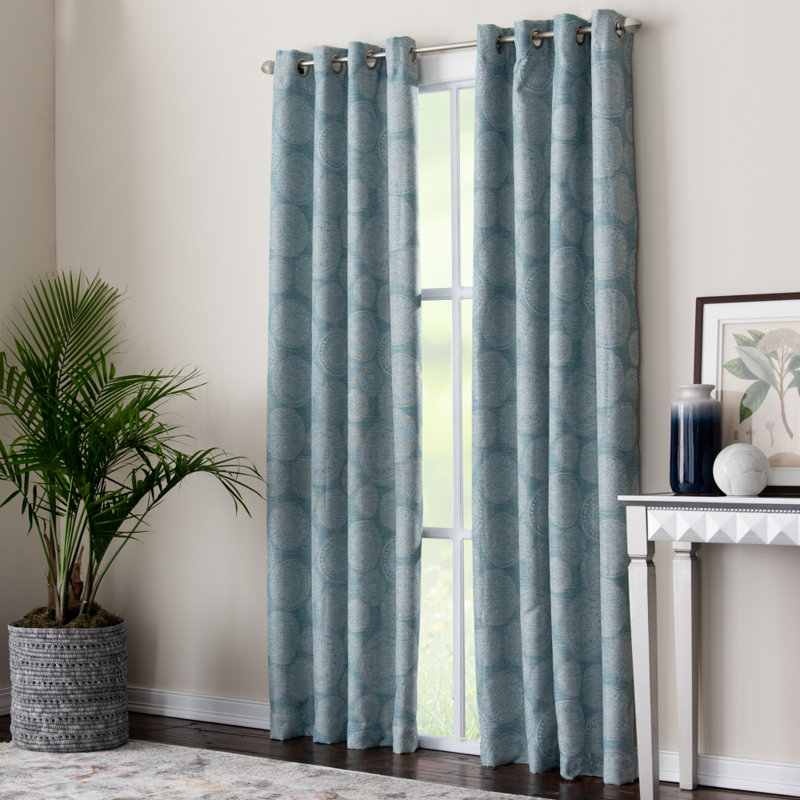 Hermbusche 100% Polyester Room Darkening Circle Print Curtain Panel with Grommet Top, 50" W x 95" L, Teal