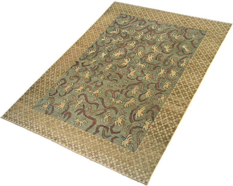 Samarkand Wool Floral Area Rug in Brown/Green, Rectangle 9' x 12'